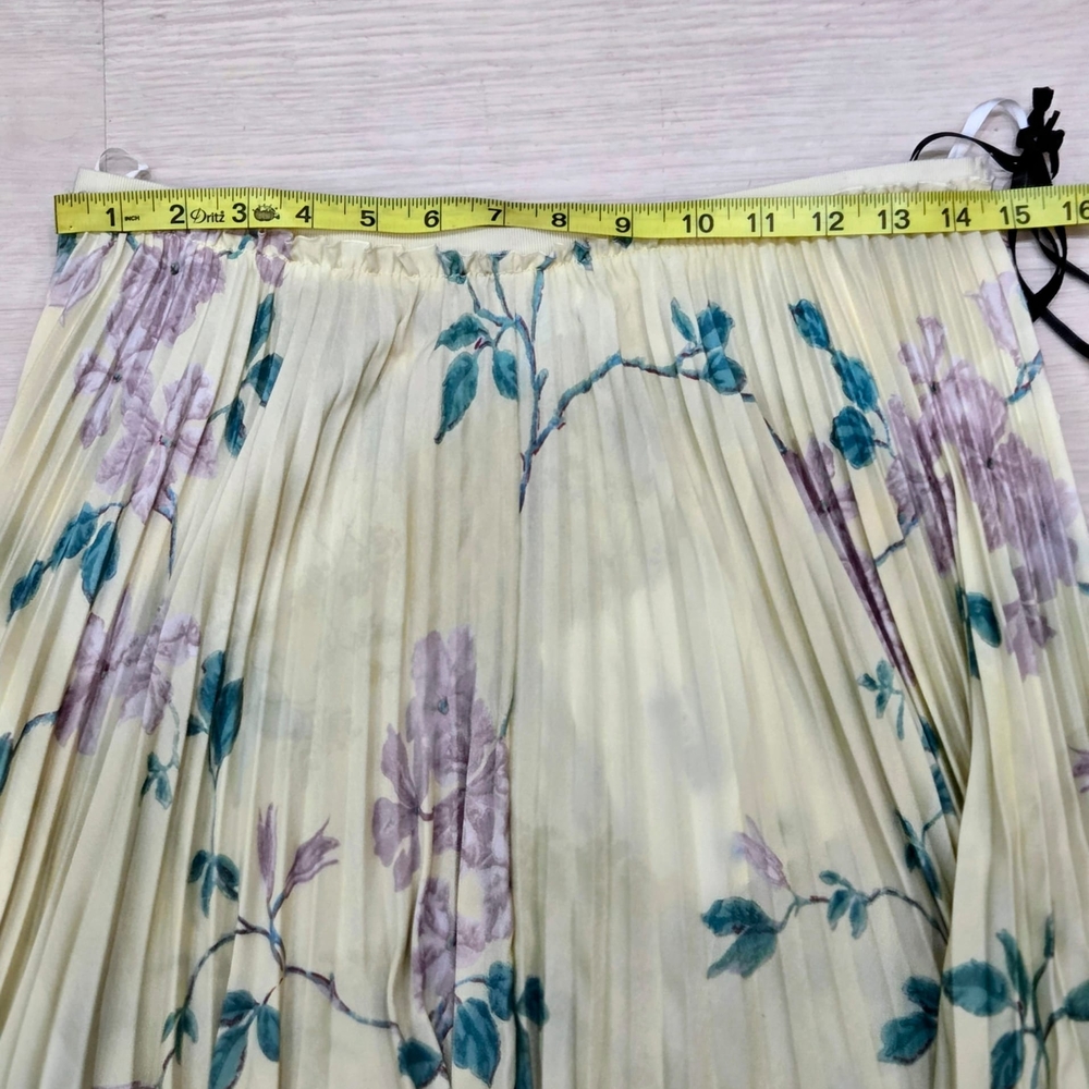 RED Valentino Pleated Floral Midi Skirt Pastel Yellow Italy Size 42, MSRP $975 - Picture 11 of 16